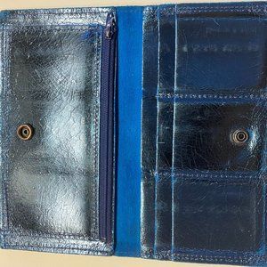 Blue foil "Sarah" wallet by Tracey Tanner.